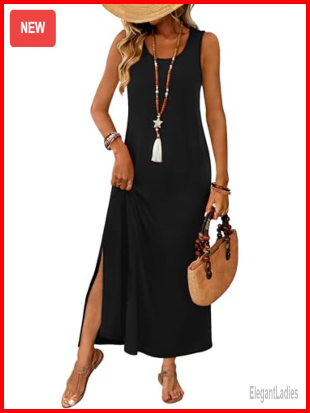 Womens Maxi Dress Sleeveless Sundress with Pockets Beach Casual Summer